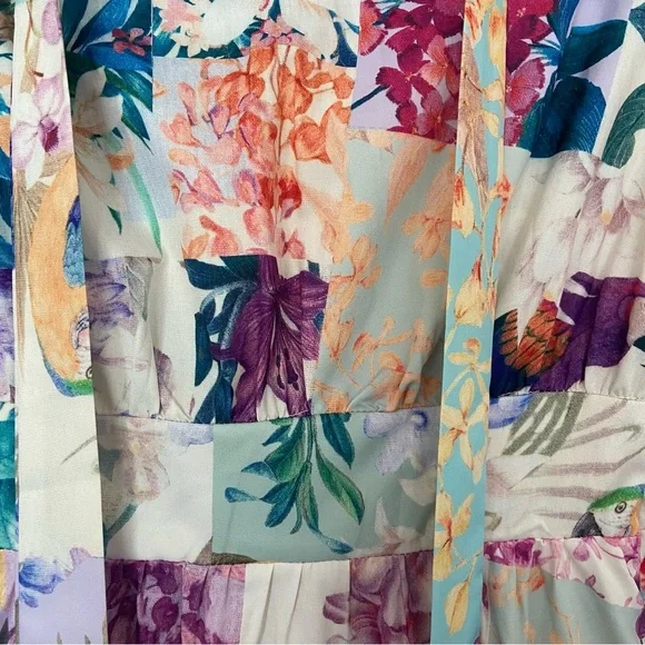 2 for 20$ 🩷🍊 Patchwork and floral print flounce necktie Maxi Dress​ - Picture 4 of 11